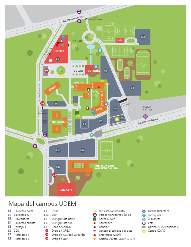 Mapa de campus UDEM y accesos