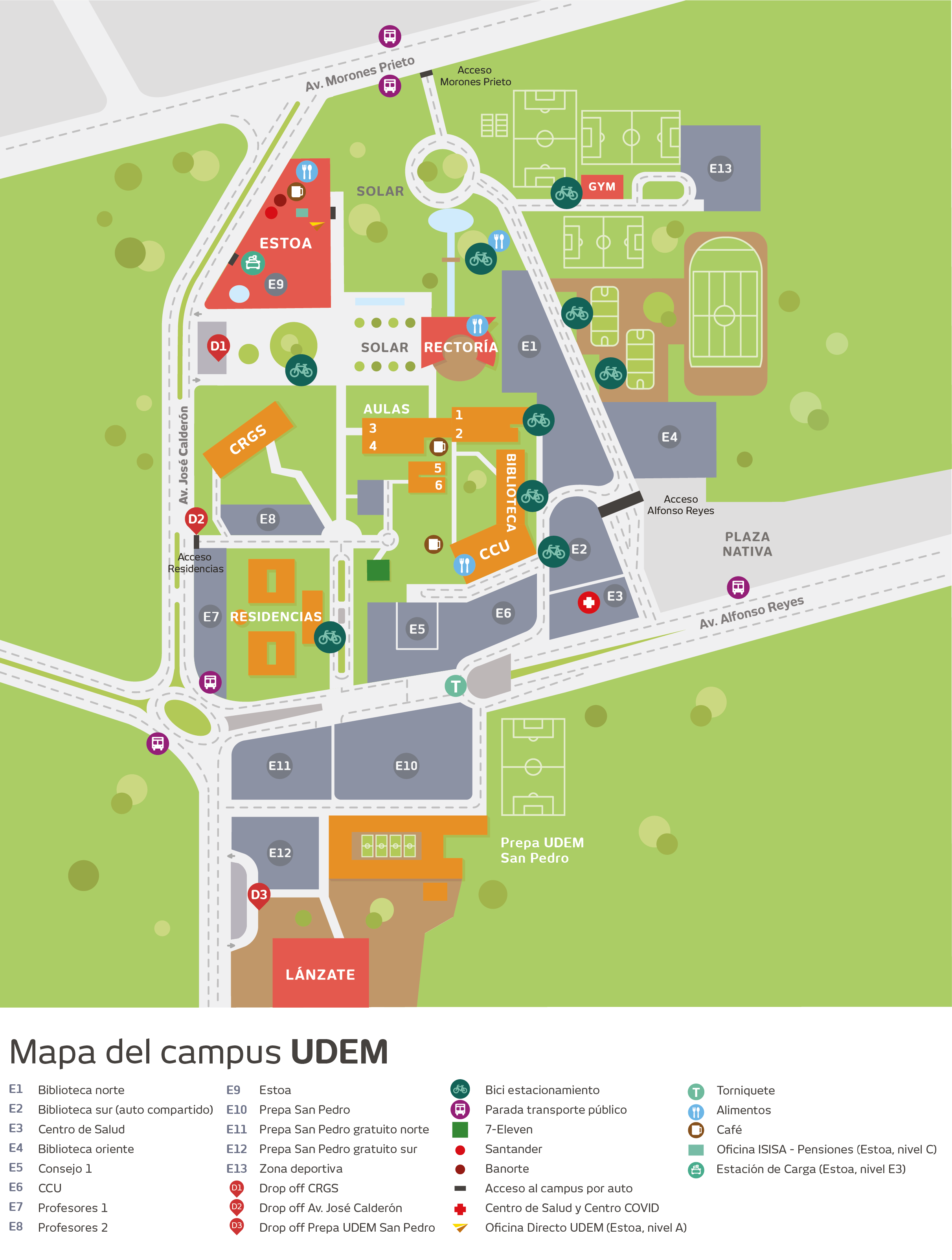 Mapa de campus UDEM y accesos