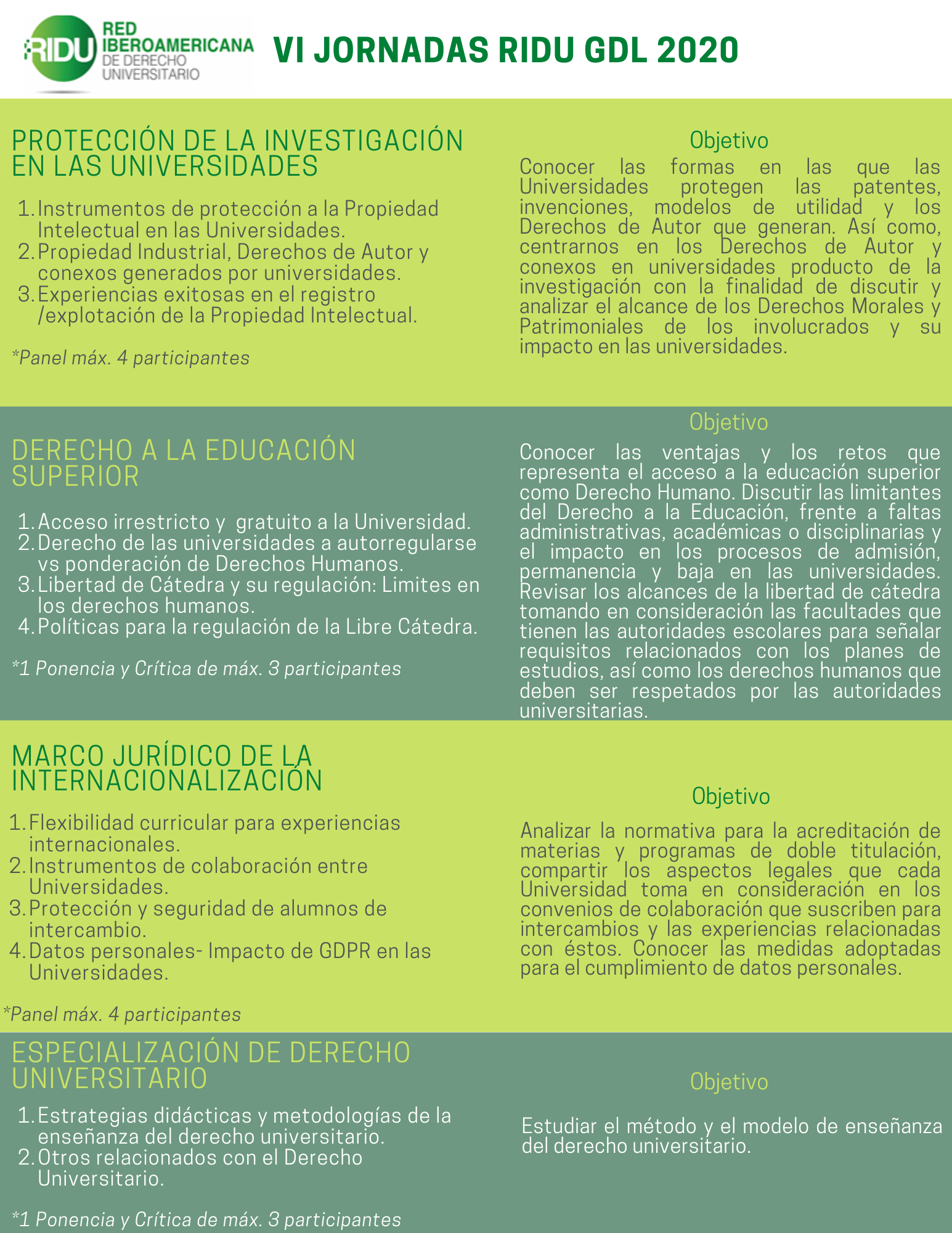 Ejes temáticos RIDU 2020